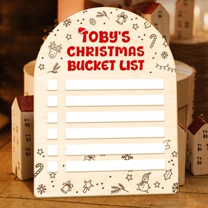 Personalisieren Sie Weihnachten Eimer Liste Urlaub trocken abwischen Zeichen, Weihnachtsdekor personalisierte Weihnachten Holzschild, Urlaub Kinder Zeichen