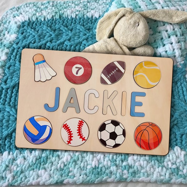 Personalized Montessori Busy Board, Wooden Baby Name Puzzle with Balls, Puzzle Piece Names, Newborn Toy Prop, Custom Wooden Baby Keepsake
