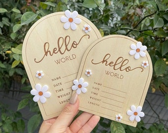 Personalized Baby Stat Sign, Custom Name Wooden Daisy Flower Sign with Birth Stats, Hello World Stat Sign, Newborn Sign, Hospital Sign Baby