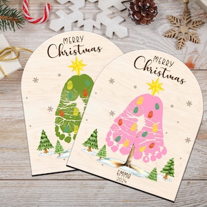 Personalized DIY Baby handprint Sign, Custom Baby’s First Christmas Sign, Mistletoes Plaque, Christmas Kid Craft, keepsake gift