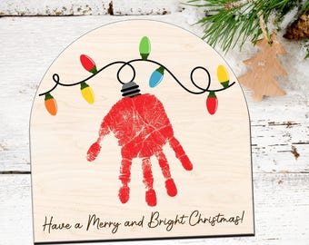 Baby First  DIY Christmas handprint sign, Christmas Hand Print art, DIY Handprint Keepsake, Kid Table Activity, Family handprint
