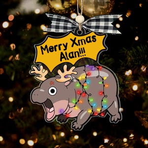 Moo Deng 2D Flat Ornament, Hippo Rearview Mirror Car Accessories, Hippo Christmas Ornament, Moo Deng Ornament, Pygmy Hippo