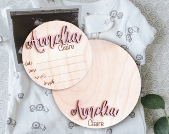 Personalized Wooden Baby Sign, Baby Announcement Sign with Birth Stats, Newborn Announcement Sign, Wooden Round Baby Birth Stats