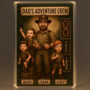 Custom Dad&#39;s Acrylic Plaque, Dad’s Adventure Crew Plaque – Personalized Gift for Father’s Day with Kids’ Names and Jungle Design