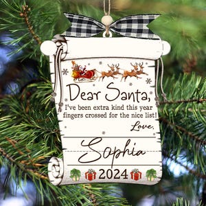 Customizable Dear Santa Child&#39;s Handwriting Keepsake Christmas Ornament Sign Your Own Name  Yearly Ornament