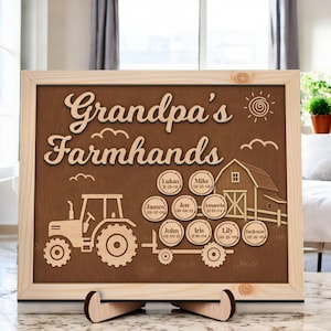 Custom Grandpa’s Farmhands Plaque – Personalized Grandpa Wood Gift with Grandkids’ Names and Birthdates – Gifts For Dad, Grandpa or Husband