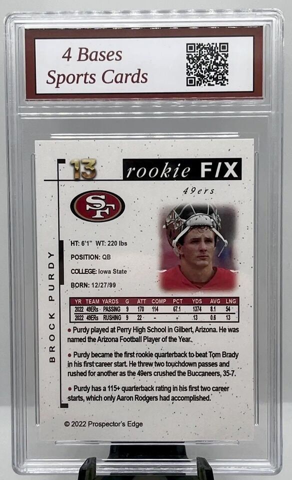 2022 Prospectors Edge Brock Purdy 49ers Rookie F/X Card Gem Mint 10 - Etsy