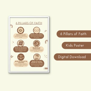 6 Pillars of Faith Educational Poster, Eid Gift Classroom Decoration, Kids Learning Islam, Islamic Pillars Printable Reminder, Muslim Print