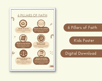 6 Pillars of Faith Poster, Kids Islamic Learning, Muslim Print (Digital Download)