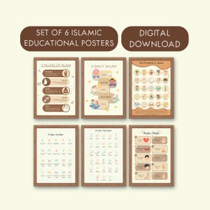 Set von 6 Islamische Lernwandkunst, Muslimisches Geschenk Islamisches Poster, Montessori Kleinkindzimmer Klassenzimmer Poster, Islamische Eid Geschenke Printables