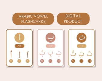 Arabiska alfabetets vokalkort, läromedel för barn (digital nedladdning)