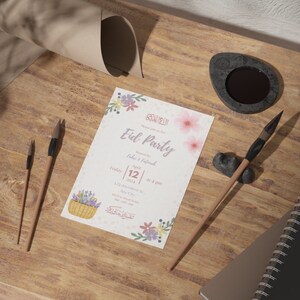 Printable Eid Al Adha Dinner Card, Muslim Tea Party, Pink Floral Digital