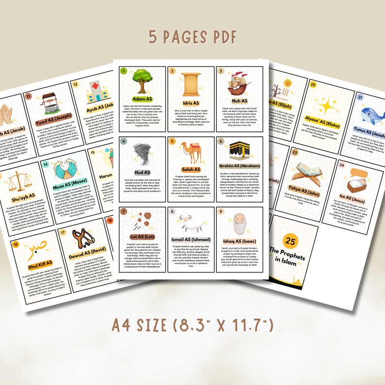 25 Prophets in Islam Flashcards, Quran Education Printable, Islamic Digital Cards, Muslim ...