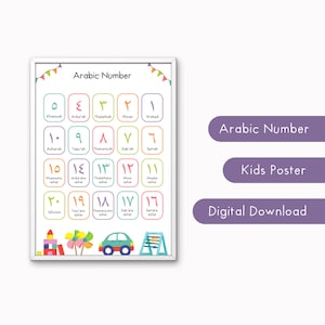 Números árabes islámicos imprimibles, tabla de decoración islámica para niños, póster Montessori con impresiones para sala de juegos, arte educativo islámico árabe colorido