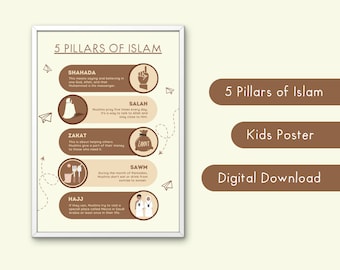 5 Pillars of Islam Kids Poster, Educational Muslim Wall Art (Digital Download)