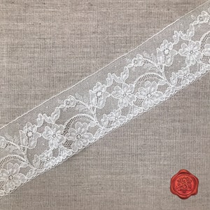 Antike französische Chantilly-Baumwollspitze, Spitzenborte, Elfenbein, Antike Spitze, Blumenspitze, 7 cm breit, Made in France