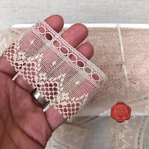 Antike Englisch Eyelet Lace Trim, Tiefes Elfenbein, Antike Spitze, Einsatz-Spitze, Baumwolle, circa 1900