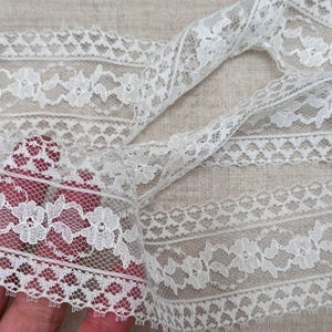 Antique Fine Lace Trim, Tulle Lace, Early Nylon Lace, 1950&#39;s Lace, Sheer Delicate Lace, 5cm wide, D-4