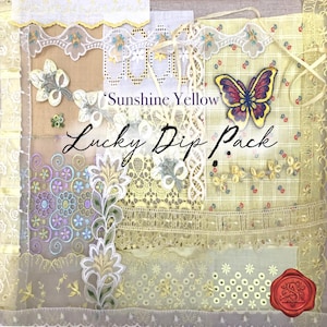 Lucky Dip Vintage Trim Pack - Sonnengelb - Schrottspitze Packung, Slow Stitching Pack, Mystery Grab Bag, Junk Journal Pack, Zöpfe & Borte
