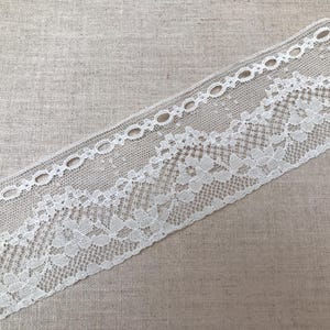 Encaje francés antiguo 100 % algodón, encaje con ojales, blanco, encaje antiguo, encaje floral, 7 cm de ancho, hecho en Francia