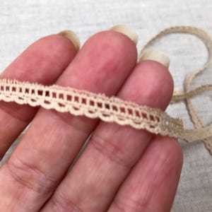 Narrow Antique Cotton Lace Trim, Deep Ivory/Beige 6mm wide, Very Fine Delicate Lace, Doll Clothing, Miniature d1