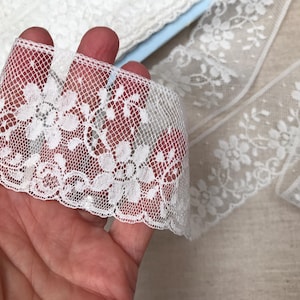 Renda de algodão floral inglesa antiga, branca, renda antiga, renda antiga, 5,5 cm de largura, feito na Inglaterra