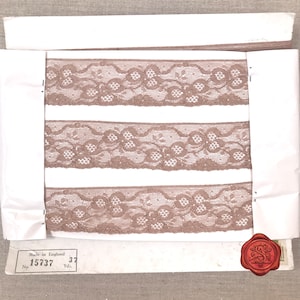 Tarjeta completa (37 yardas) de encaje de algodón vintage, encaje inglés, color beige oscuro, encaje Chantilly, encaje inglés