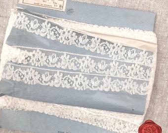 Vintage French Cotton Lace Trim, Ivory, Antique Lace