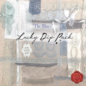 Lucky Dip Vintage Trim Pack - Vintage Blues - Schrottspitze Paket, Slow Stitching Paket, Überraschungsbeutel, Junk Journal Pack, Zöpfe & Borten