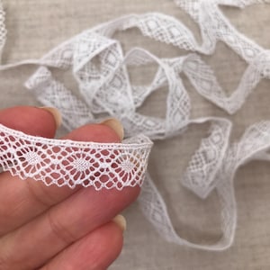 Narrow French Cotton Lace Trim, White 1.2cm wide, Very Fine Delicate Lace, Doll Clothing, Miniature j
