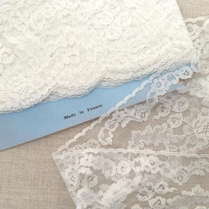 Encaje francés antiguo ancho, encaje de nailon antiguo, blanco, encaje antiguo, encaje floral, 9 cm de ancho, hecho en Francia