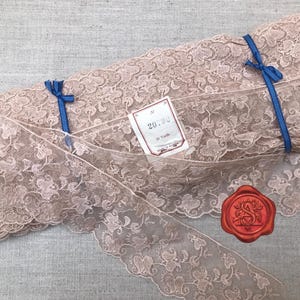 Antike Österreichische Baumwoll-Spitzenborte, Teerose/Hell-Beige, Erbstück-Spitze, 5,5 cm Breit, Bluebell Stickdatei