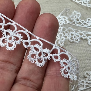 Renda de algodão frivolité antiga, branca, renda tradicional, 1,5 cm de largura, renda feita à mão