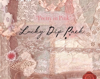 Lucky Dip Vintage Trim Pack - Pink, Scrap Lace pack, Slow Stitching Pack, Mystery grab bag