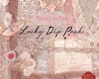 Lucky Dip Vintage Trim Pack - Pink, Scrap Lace pack, Slow Stitching Pack, Mystery grab bag, Junk Journal pack