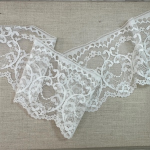 Vintage Breite französische Nylon Spitze, Zarte Borte, Alte Spitze, Brautspitze, Weiß, 13 cm Breit