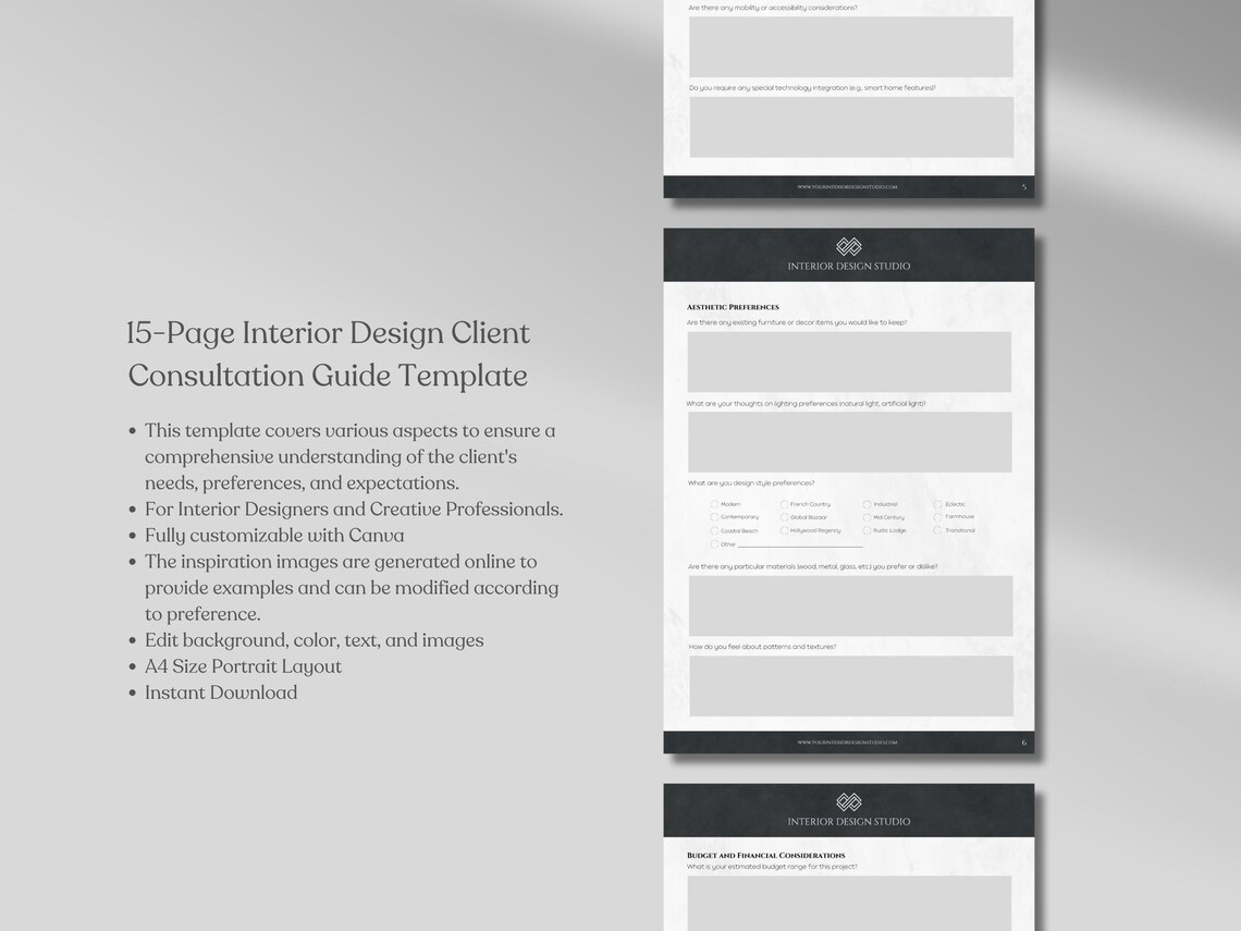 Modern Black Interior Design Client Consultation Guide Template Client ...