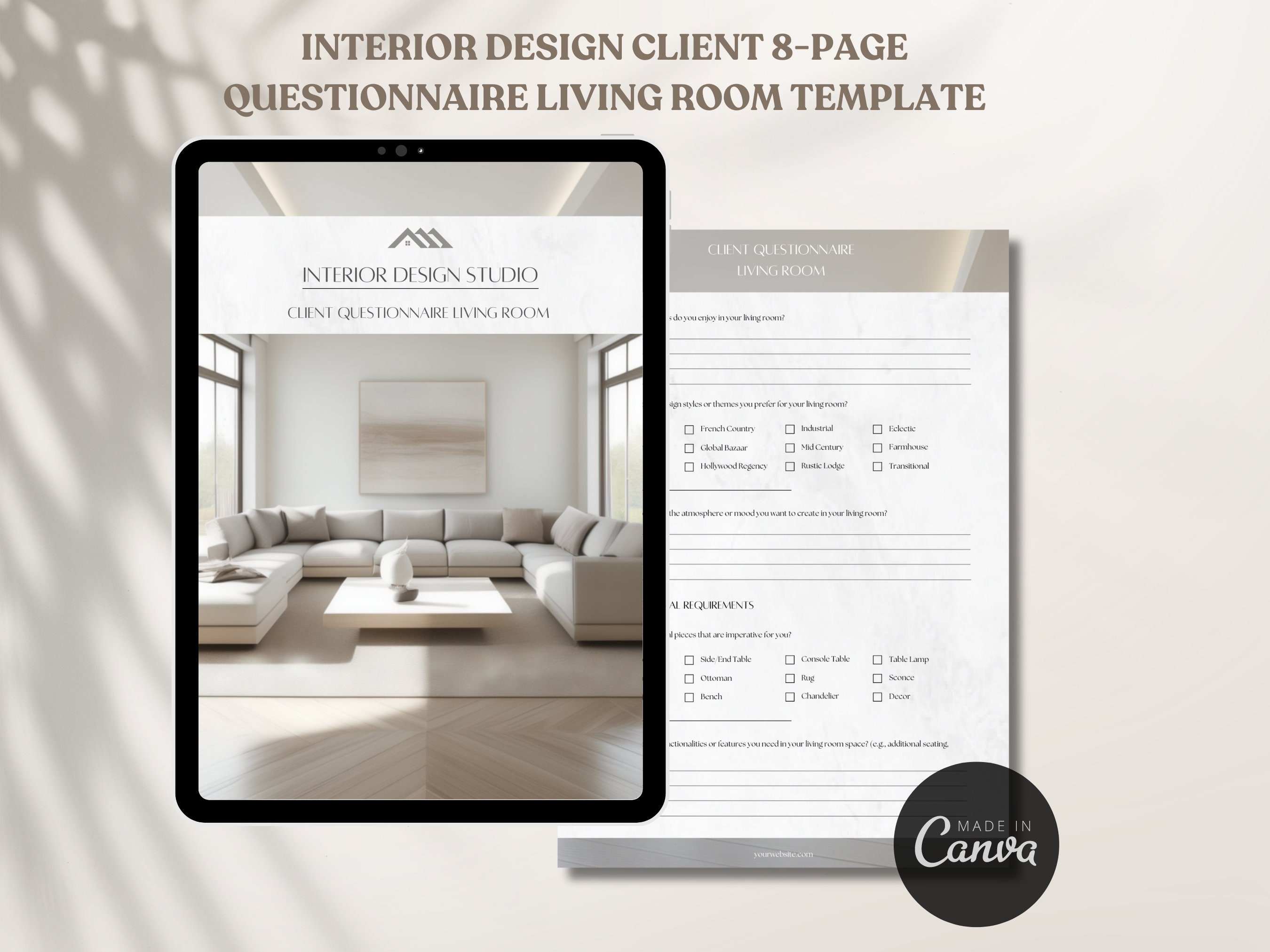Interior Design Client Questionnaire Living Room Template Client ...