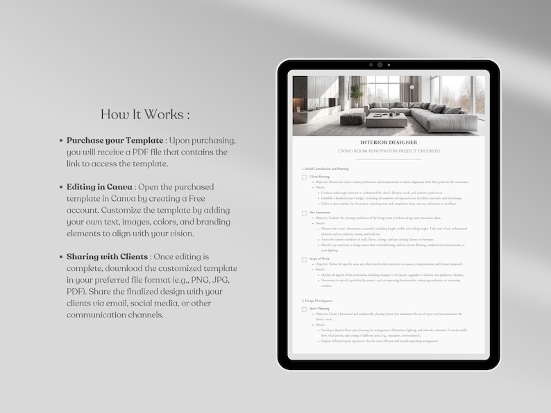 Interior Designer Checklist Living Room Renovation Project Template ...