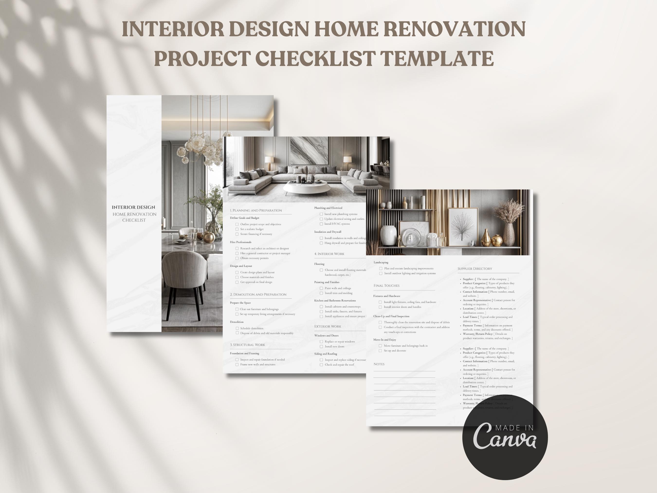 Interior Design Home Renovation Checklist Template Home Project ...
