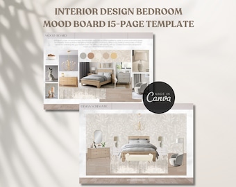 Interior Design Client Presentation Mood Board Template, Contemporary Bedroom Mood Board