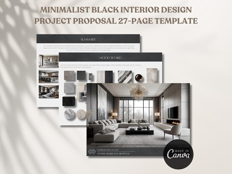 Minimalist Black Interior Design Project Proposal Template Design ...