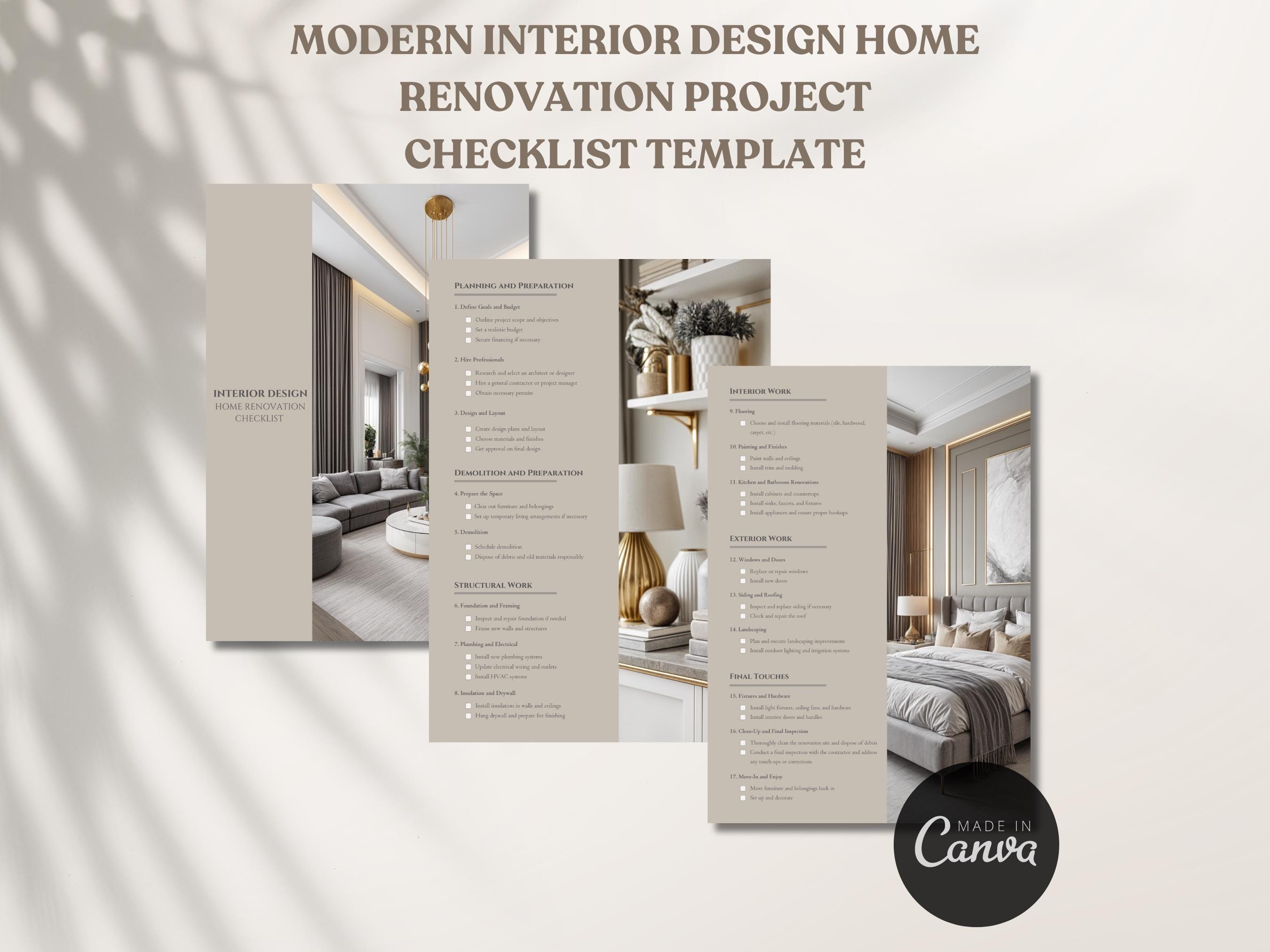 Modern Interior Design Home Renovation Checklist Template Home Project ...