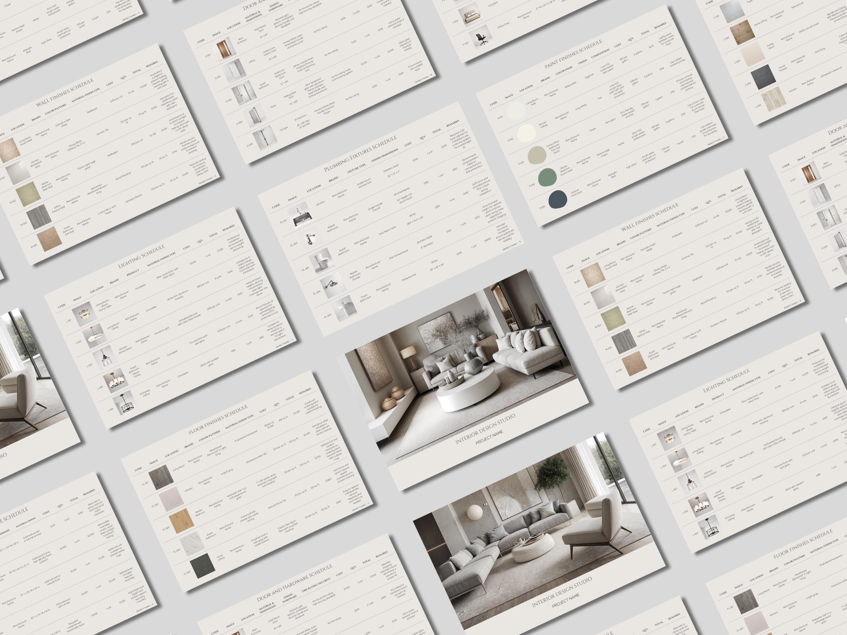 Interior Design FF&E Schedule Template, Furniture and Finishes Schedule ...