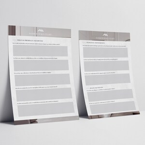 May include: Two gray and white printable worksheets with the title "Interior Design Studio" and the headings "Primary Preferences in Interior Style" and "Budget and Inspiration".