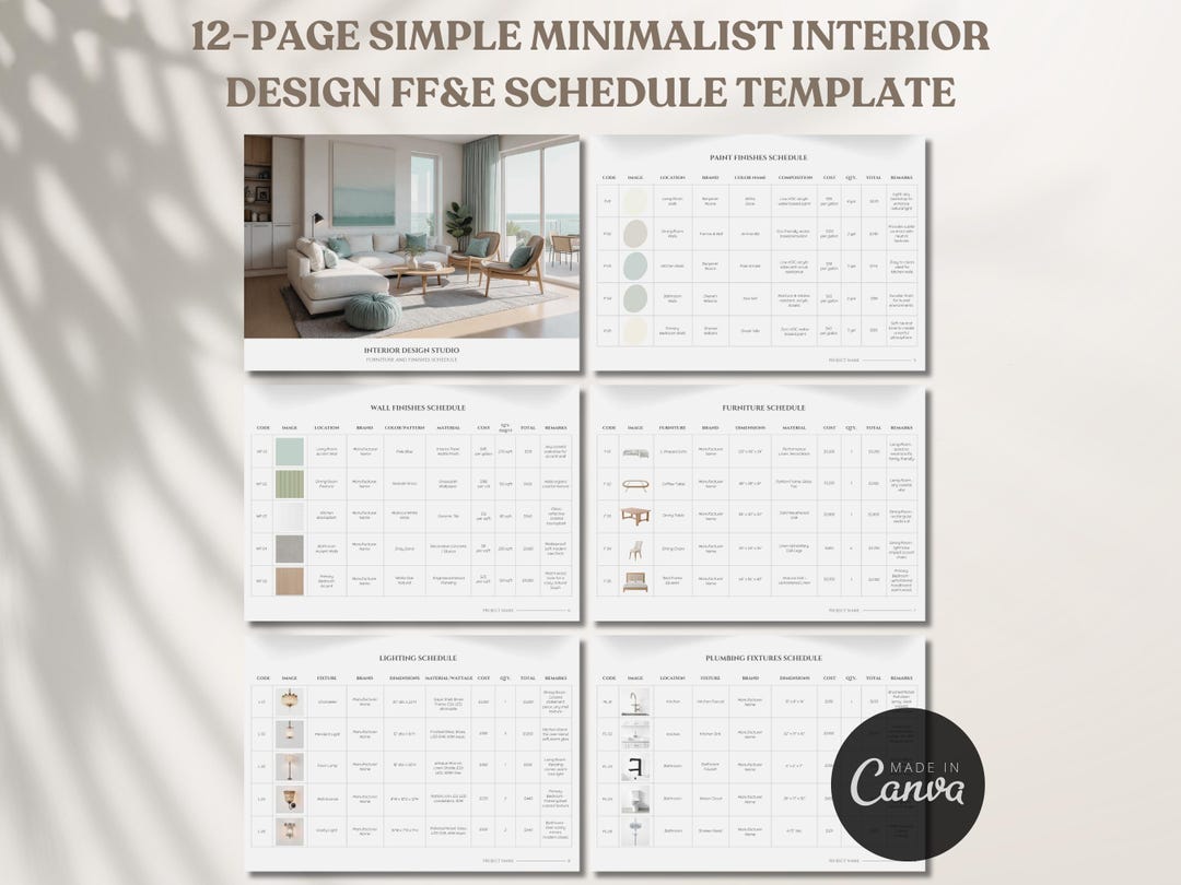 Interior Design FF&E Schedule Template, Furniture and Finishes Schedule ...