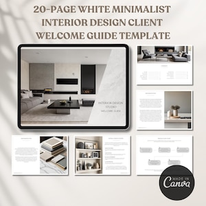 Modelo de pacote de boas-vindas ao cliente de design de interiores minimalista branco Guia de boas-vindas ao designer de interiores Pacote de boas-vindas ao design de integração do cliente