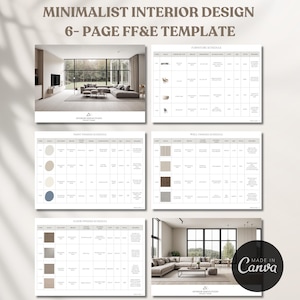 Minimalist White Interior Design FF&E Schedule Template, Furniture and Finishes Schedule, Design Presentation Template, Design Project