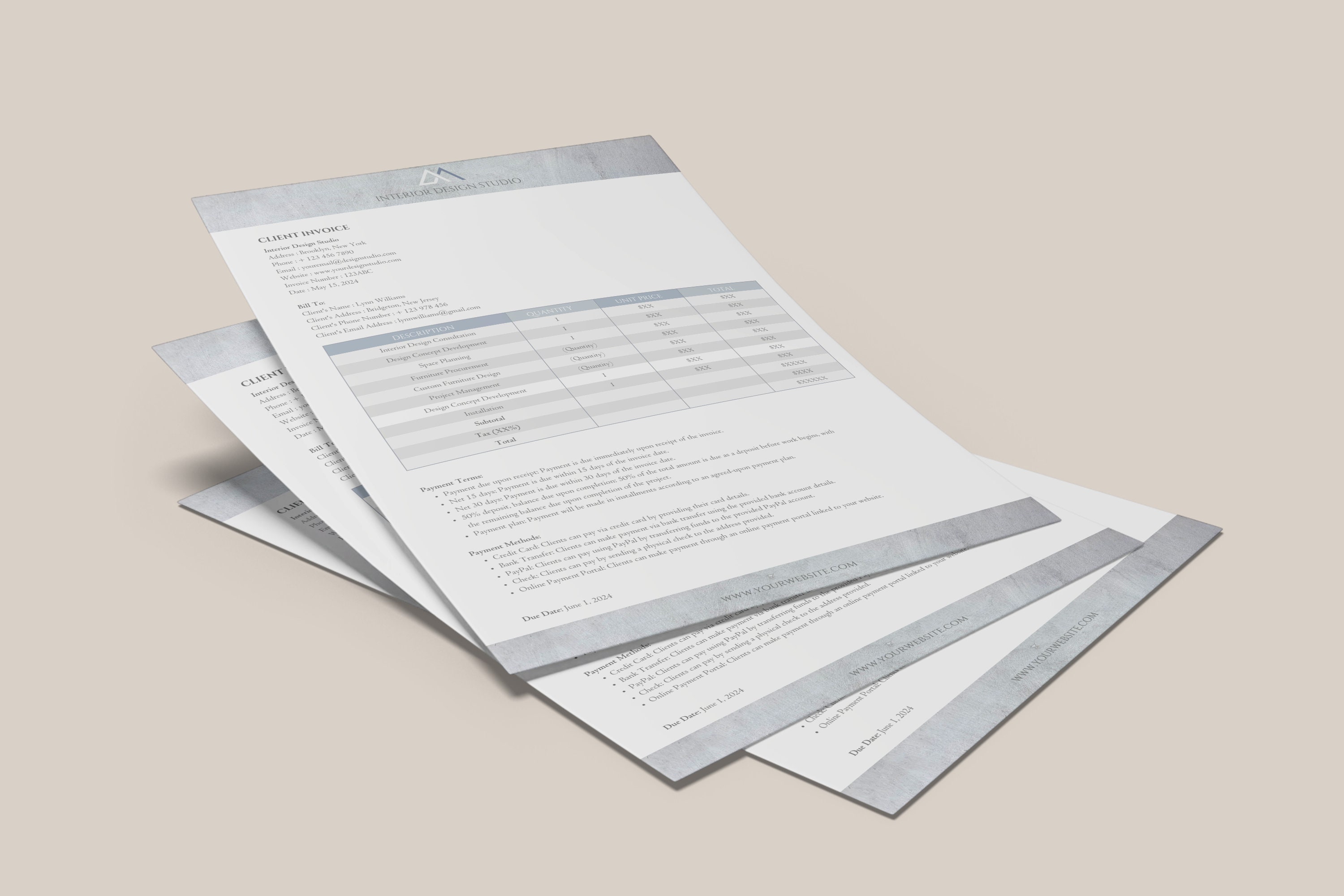 Interior Design Client Invoice Template, Minimalist Invoice Template ...
