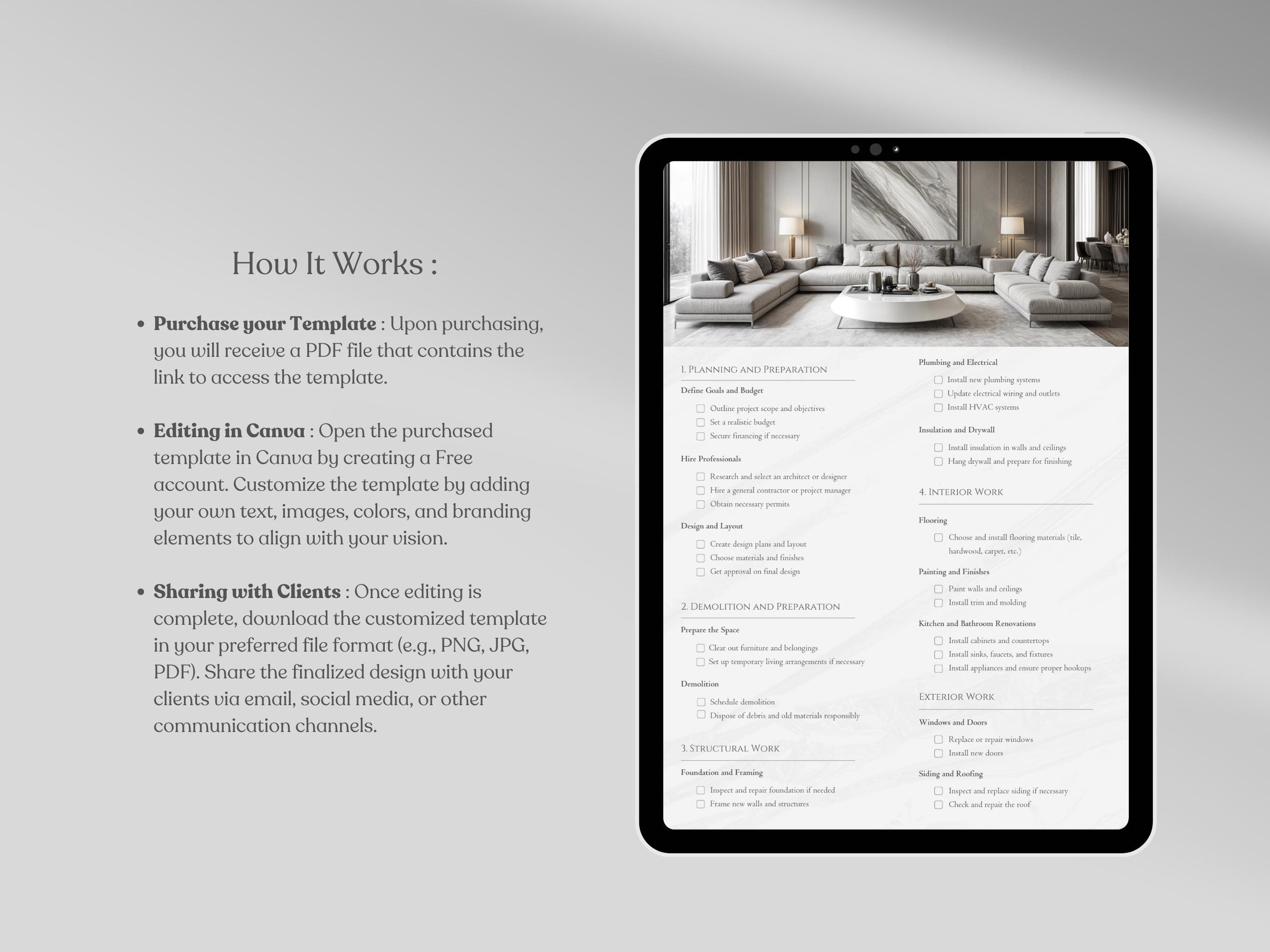 Interior Design Home Renovation Checklist Template Home Project ...
